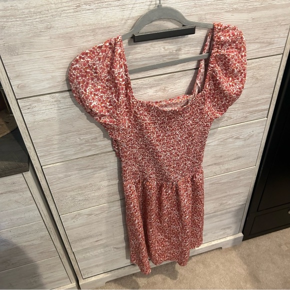 3rd + Malt Women's Pink Floral Dress Scrunched M/L Smocked - Picture 4 of 4